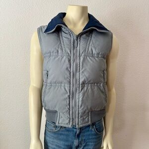 VTG S Mens "HEAD" Down Puffer Vest Reversible Blue Gray